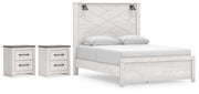 Gerridan Queen Panel Bed with 2 Nightstands in White/Gray - PKG019123