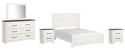 Gerridan Queen Panel Bed with Mirrored Dresser and 2 Nightstands in White/Gray - PKG009366