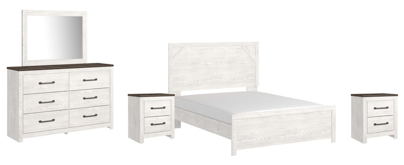 Gerridan Queen Panel Bed with Mirrored Dresser and 2 Nightstands in White/Gray - PKG009366