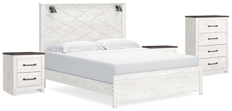 Gerridan White/Gray King Panel Bed, Chest and 2 Nightstands - B1190B25