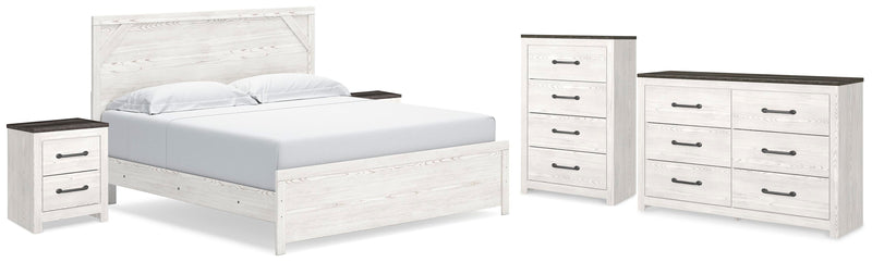 Gerridan White/Gray King Panel Bed, Dresser, Chest and 2 Nightstands - B1190B27