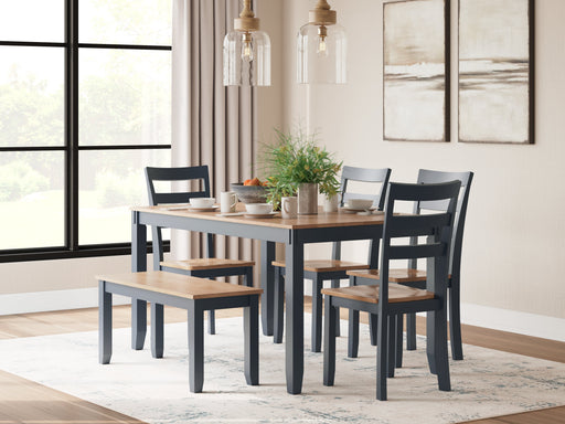 Gesthaven Natural/Blue Dining Table with 4 Chairs and Bench (Set of 6) - D399-325