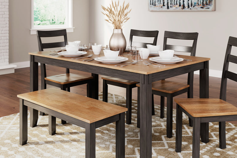 Gesthaven Natural/Brown Dining Table with 4 Chairs and Bench (Set of 6) - D396-325