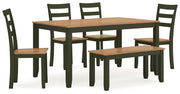Gesthaven Natural/Green Dining Table with 4 Chairs and Bench (Set of 6) - D401-325