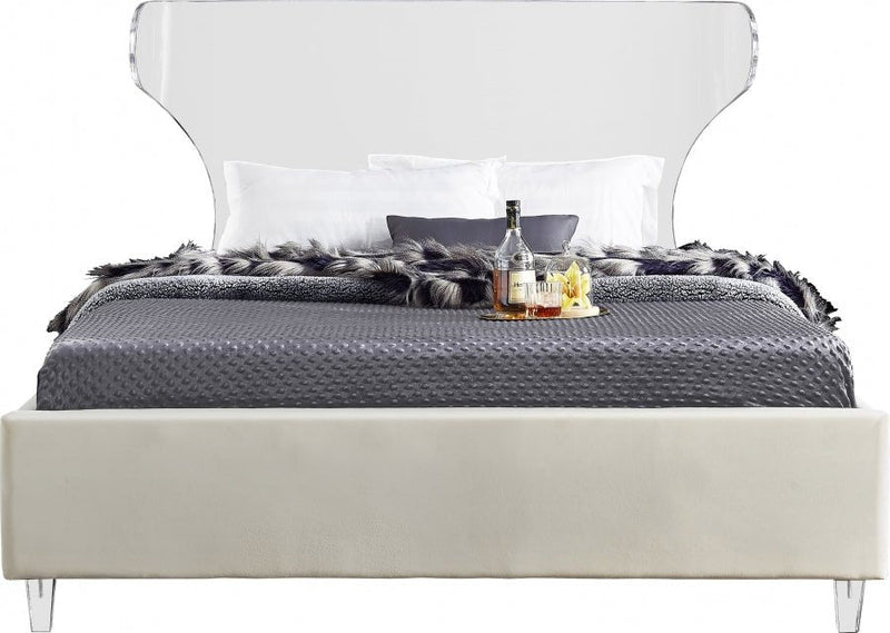 Ghost Velvet King Bed Cream - Gate FurnitureKing Bed