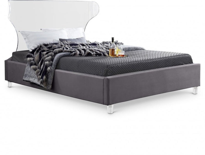 Ghost Velvet King Bed Grey - Gate FurnitureKing Bed