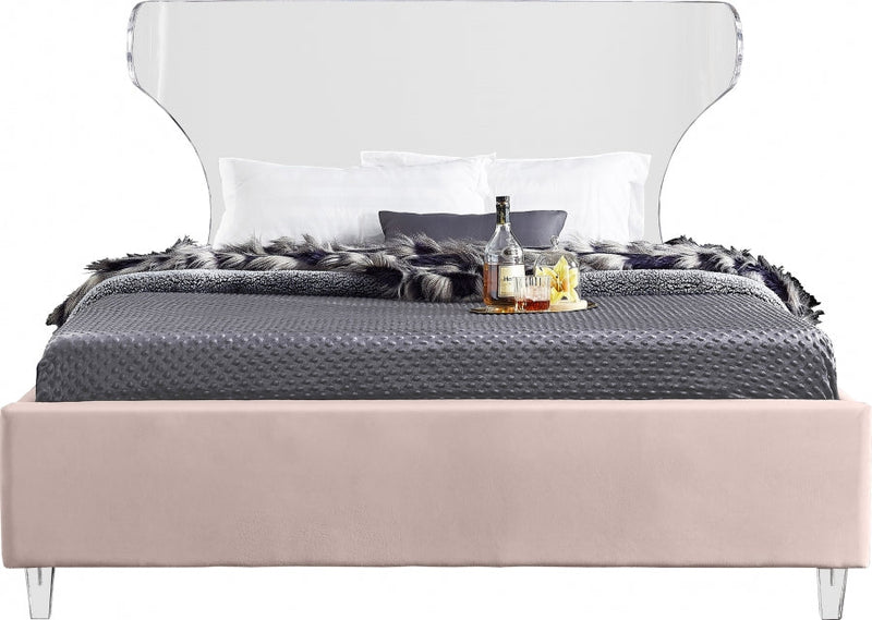 Ghost Velvet King Bed Pink - Gate FurnitureKing Bed