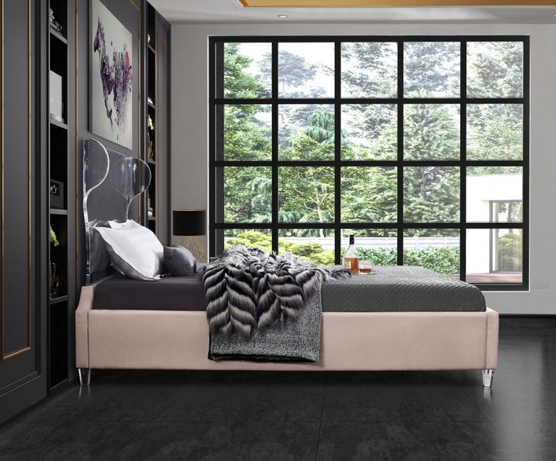 Ghost Velvet King Bed Pink - Gate FurnitureKing Bed