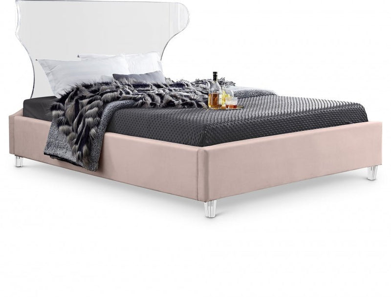 Ghost Velvet King Bed Pink - Gate FurnitureKing Bed