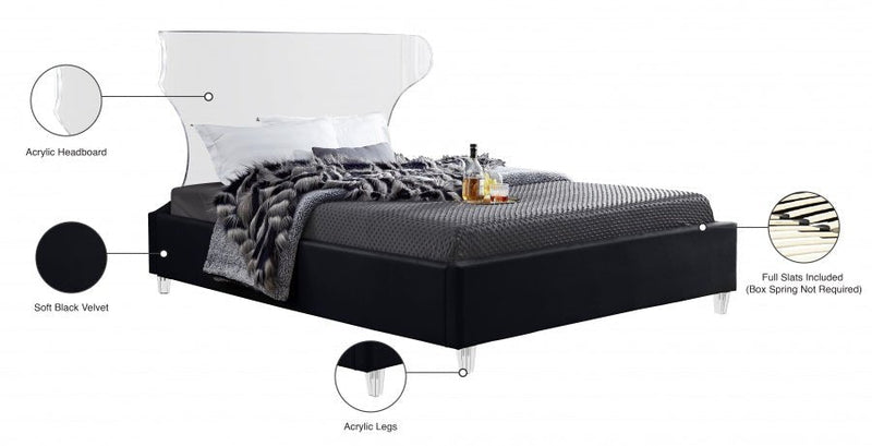Ghost Velvet Queen Bed Black - Gate FurnitureQueen Bed