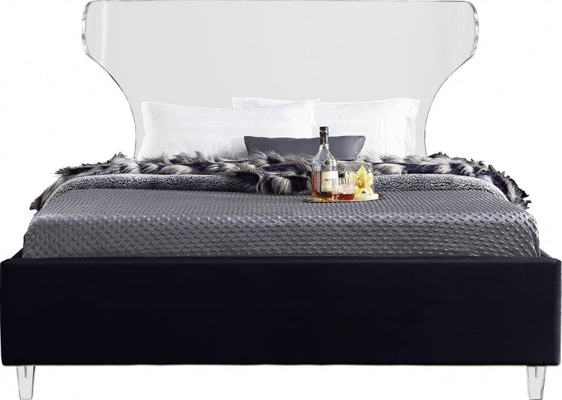 Ghost Velvet Queen Bed Black - Gate FurnitureQueen Bed