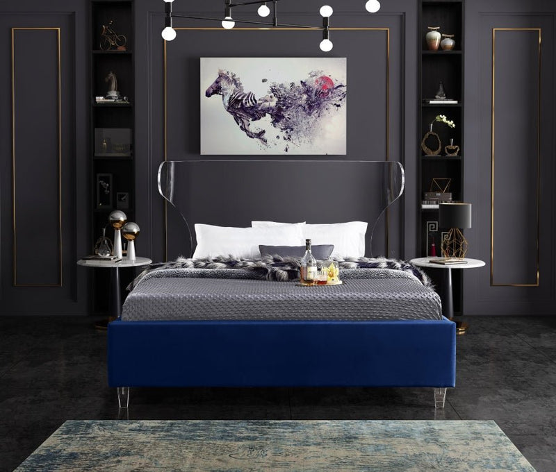 Ghost Velvet Queen Bed Blue - Gate FurnitureQueen Bed