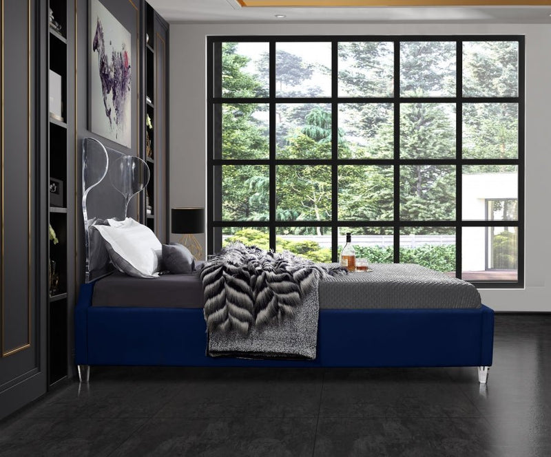 Ghost Velvet Queen Bed Blue - Gate FurnitureQueen Bed