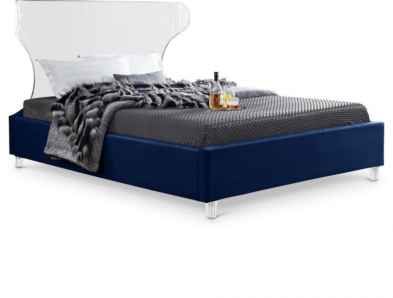 Ghost Velvet Queen Bed Blue - Gate FurnitureQueen Bed