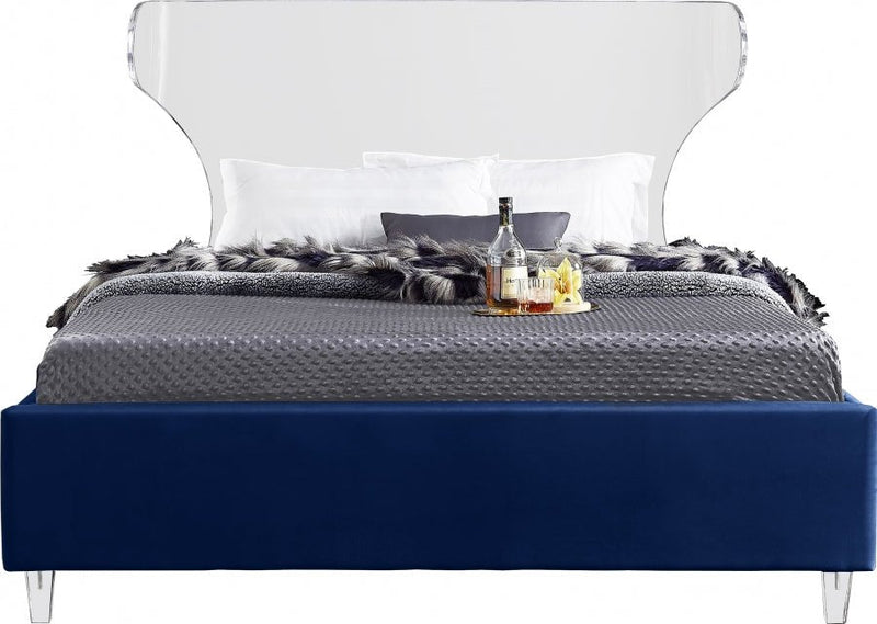 Ghost Velvet Queen Bed Blue - Gate FurnitureQueen Bed