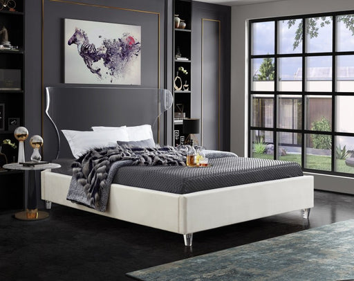 Ghost Velvet Queen Bed Cream - Gate FurnitureQueen Bed