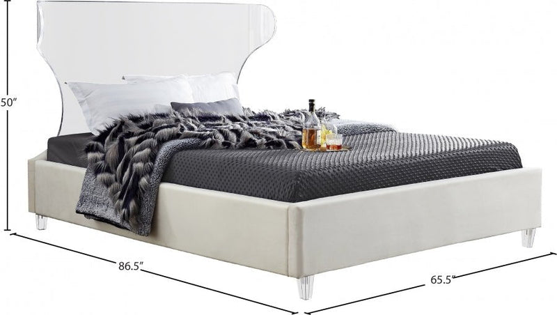 Ghost Velvet Queen Bed Cream - Gate FurnitureQueen Bed