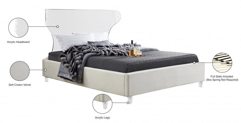 Ghost Velvet Queen Bed Cream - Gate FurnitureQueen Bed