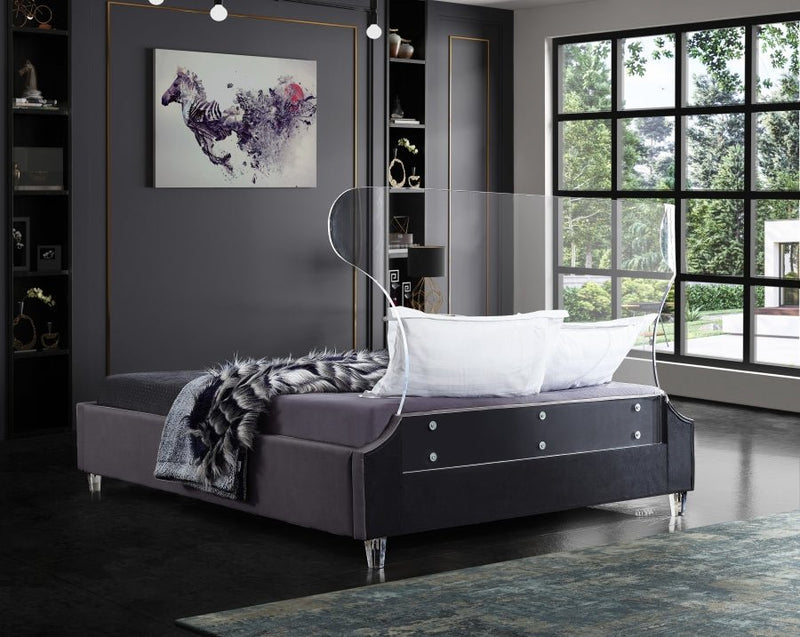 Ghost Velvet Queen Bed Grey - Gate FurnitureQueen Bed