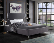 Ghost Velvet Queen Bed Grey - Gate FurnitureQueen Bed