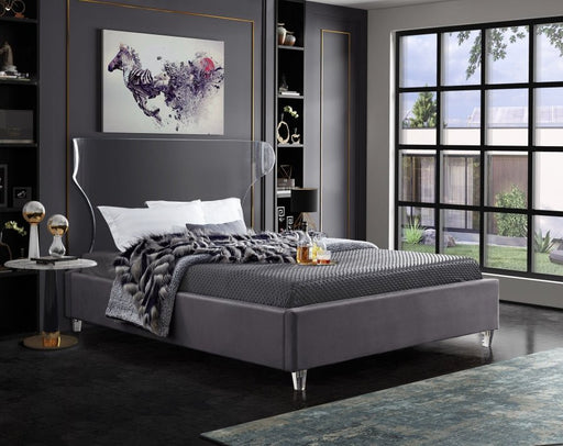 Ghost Velvet Queen Bed Grey - Gate FurnitureQueen Bed
