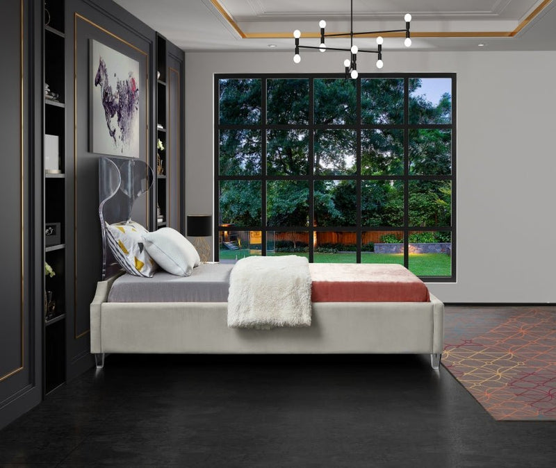 Ghost Velvet Twin Bed Cream - Gate FurnitureTwin Bed