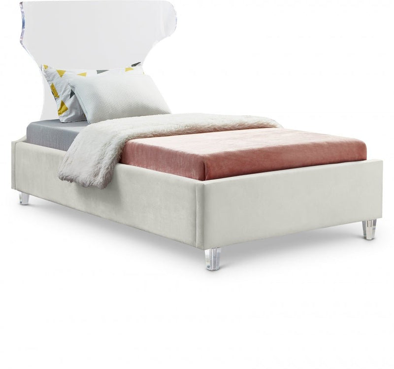 Ghost Velvet Twin Bed Cream - Gate FurnitureTwin Bed