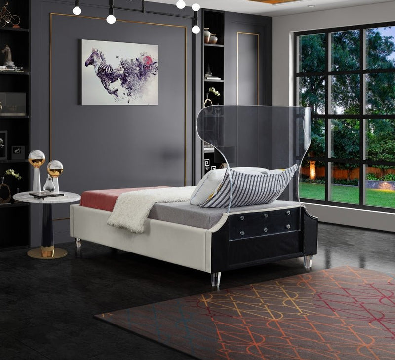 Ghost Velvet Twin Bed Cream - Gate FurnitureTwin Bed