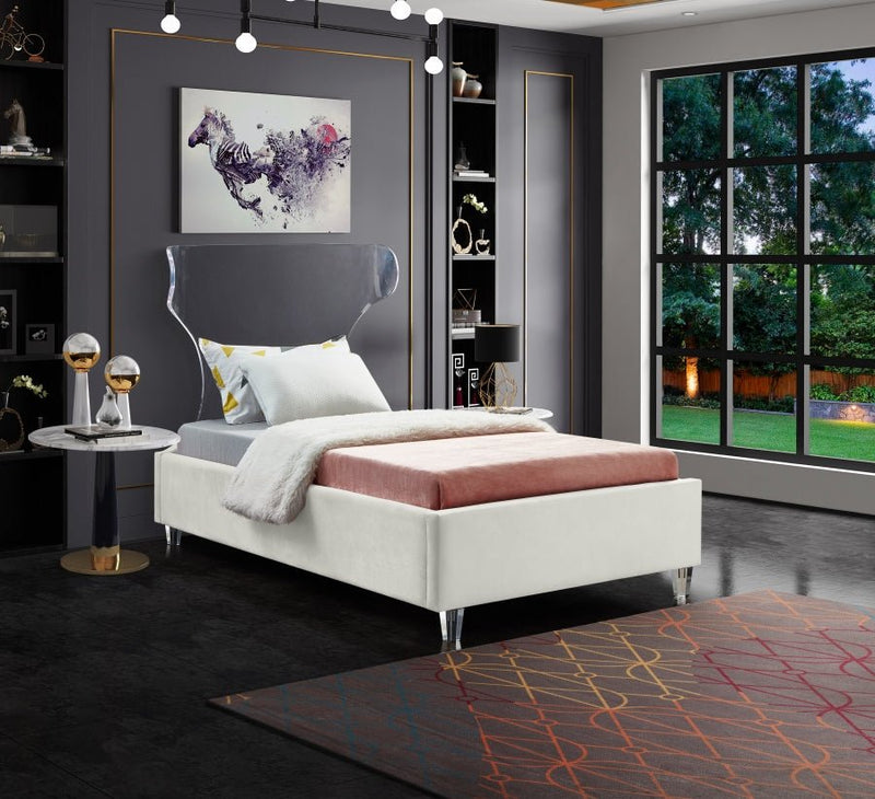 Ghost Velvet Twin Bed Cream - Gate FurnitureTwin Bed