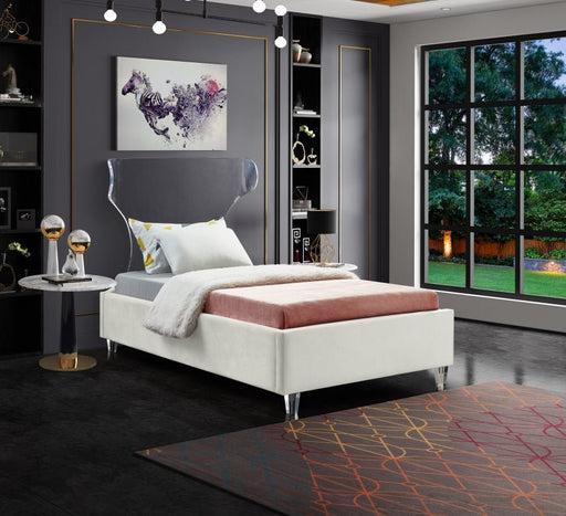 Ghost Velvet Twin Bed Cream - Gate FurnitureTwin Bed