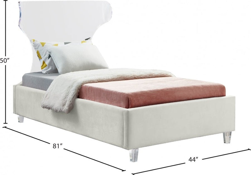 Ghost Velvet Twin Bed Cream - Gate FurnitureTwin Bed