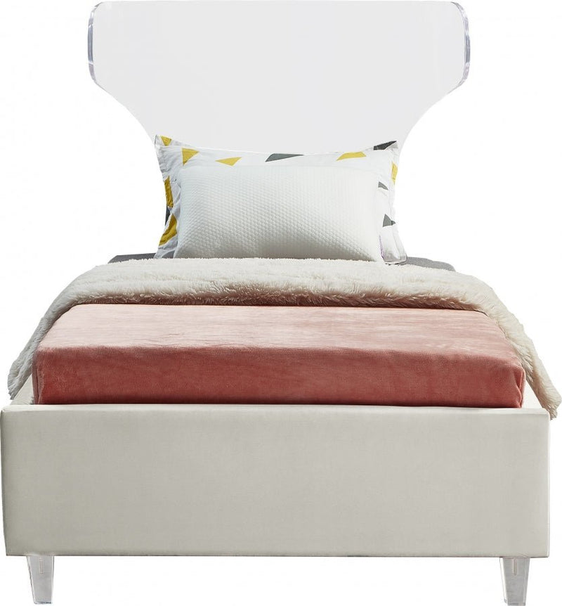 Ghost Velvet Twin Bed Cream - Gate FurnitureTwin Bed