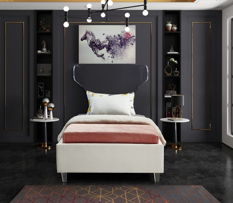 Ghost Velvet Twin Bed Cream - Gate FurnitureTwin Bed