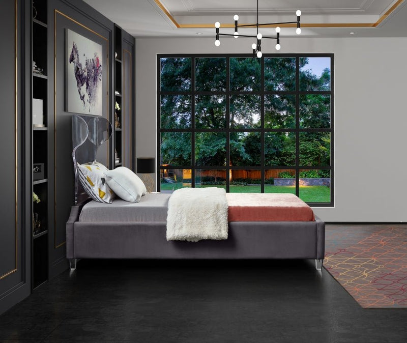 Ghost Velvet Twin Bed Grey - Gate FurnitureTwin Bed