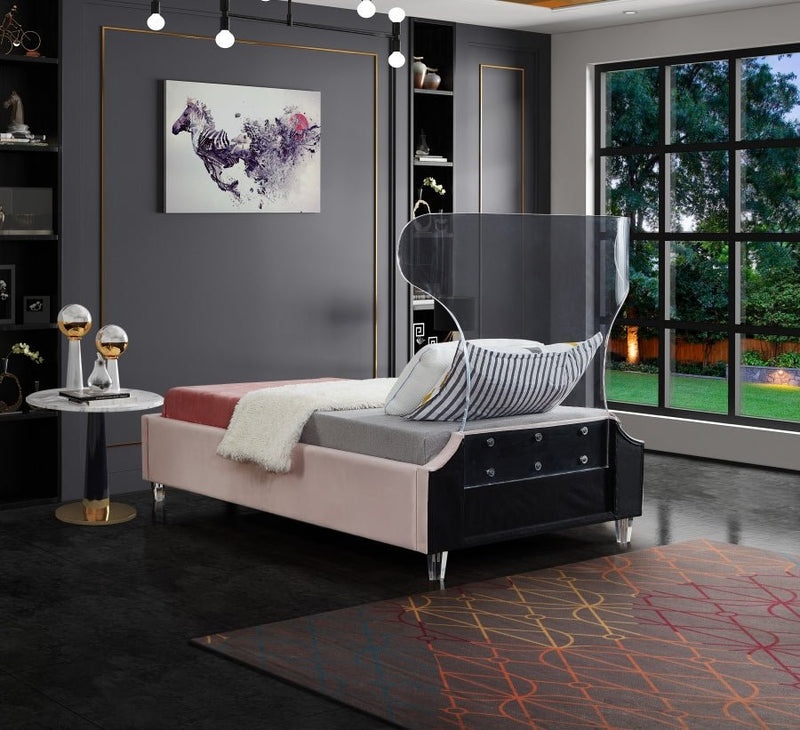 Ghost Velvet Twin Bed Pink - Gate FurnitureTwin Bed