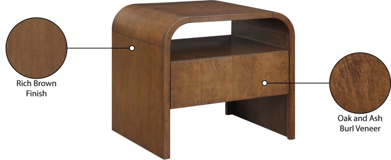 Giada Solid Wood And Veneer Nightstand in Brown - 843Brown-NS