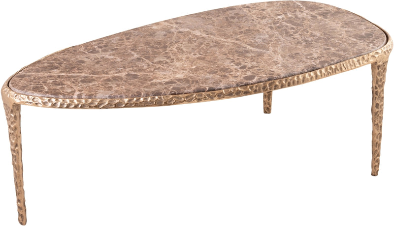 Gild Genuine Marble Top And Aluminum Base Coffee Table in Brown - 66015Brown-CT