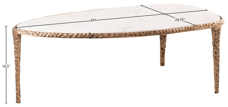 Gild Genuine Marble Top And Aluminum Base Coffee Table in White - 66015White-CT