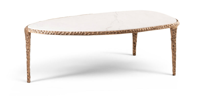 Gild Genuine Marble Top And Aluminum Base Coffee Table in White - 66015White-CT