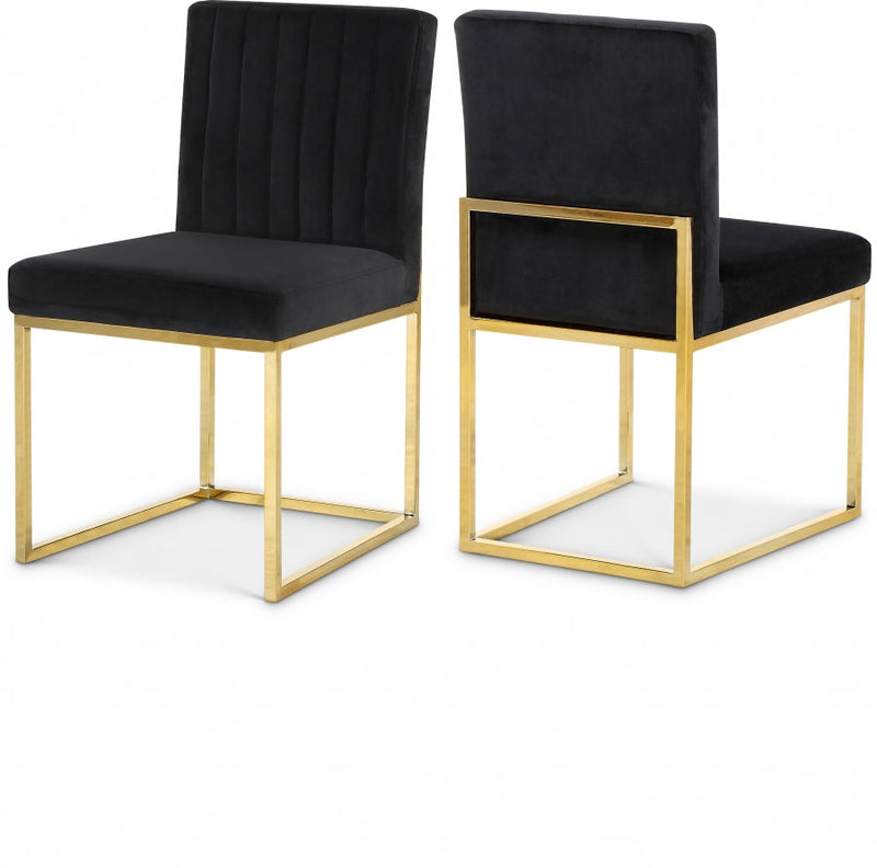 Giselle Velvet Upholstered Dining Chair in Black, Set of 2 - 778Black-C