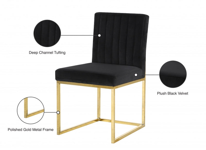 Giselle Velvet Upholstered Dining Chair in Black, Set of 2 - 778Black-C