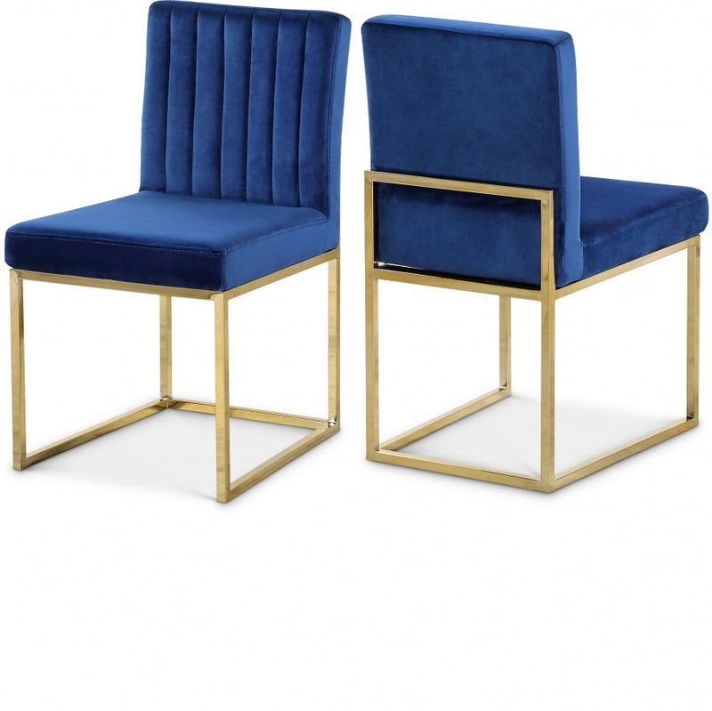 Giselle Velvet Upholstered Dining Chair in Blue, Set of 2 - 778Navy-C