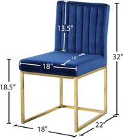 Giselle Velvet Upholstered Dining Chair in Blue, Set of 2 - 778Navy-C