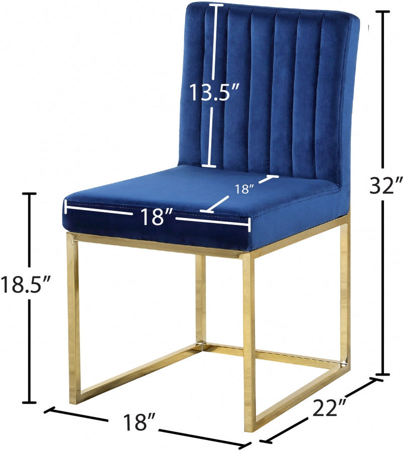 Giselle Velvet Upholstered Dining Chair in Blue, Set of 2 - 778Navy-C