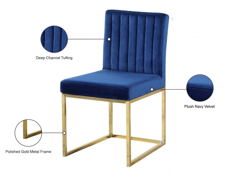 Giselle Velvet Upholstered Dining Chair in Blue, Set of 2 - 778Navy-C