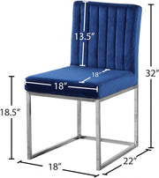 Giselle Velvet Upholstered Dining Chair in Blue, Set of 2 - 779Navy-C