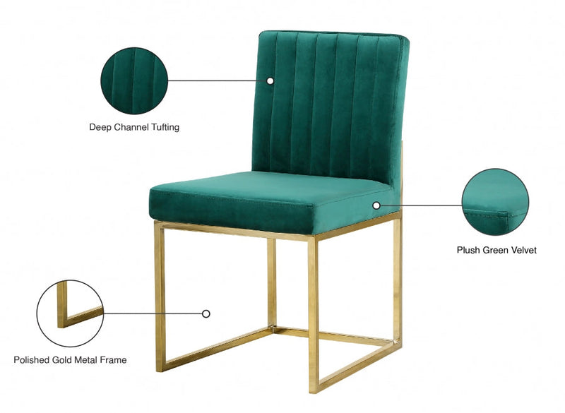 Giselle Velvet Upholstered Dining Chair in Green, Set of 2 - 778Green-C