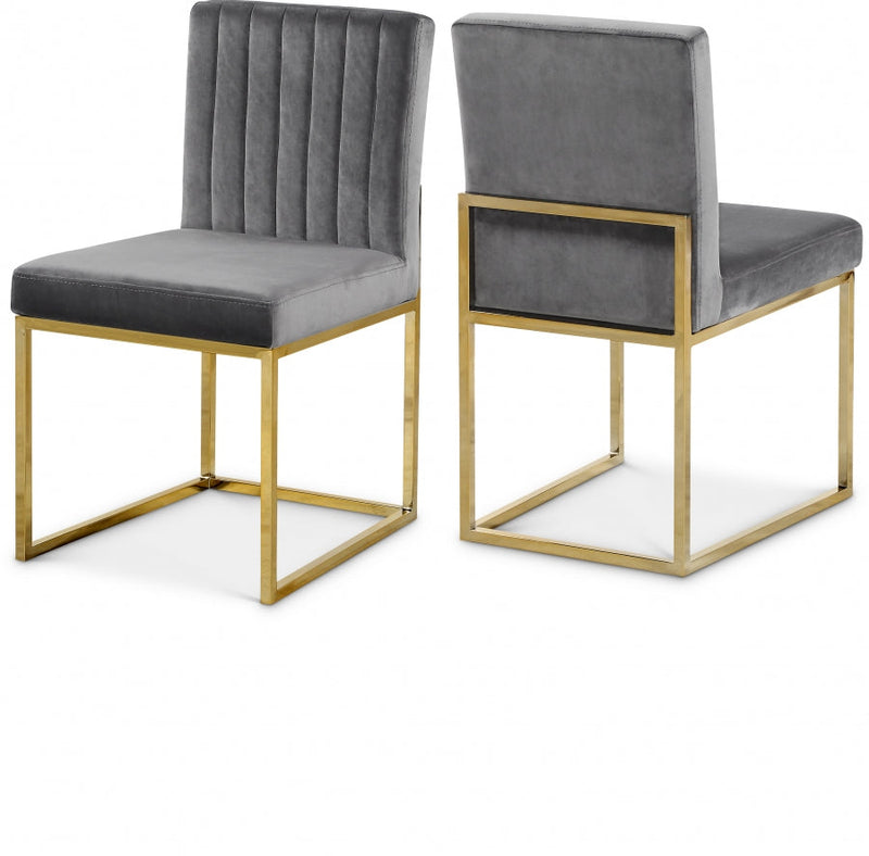 Giselle Velvet Upholstered Dining Chair in Grey, Set of 2 - 778Grey-C