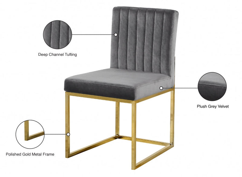 Giselle Velvet Upholstered Dining Chair in Grey, Set of 2 - 778Grey-C