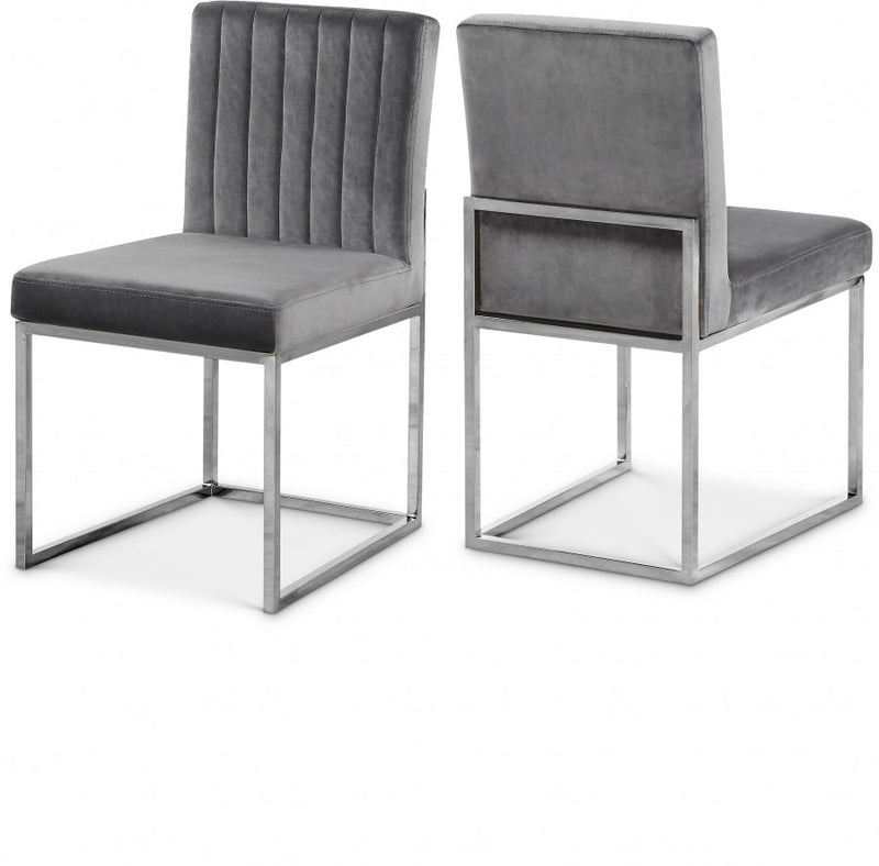 Giselle Velvet Upholstered Dining Chair in Grey, Set of 2 - 779Grey-C